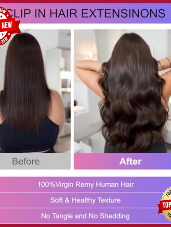 22 Inch Human Hair Clip Extensions, 8pcs Set, Seamless Remy Hair